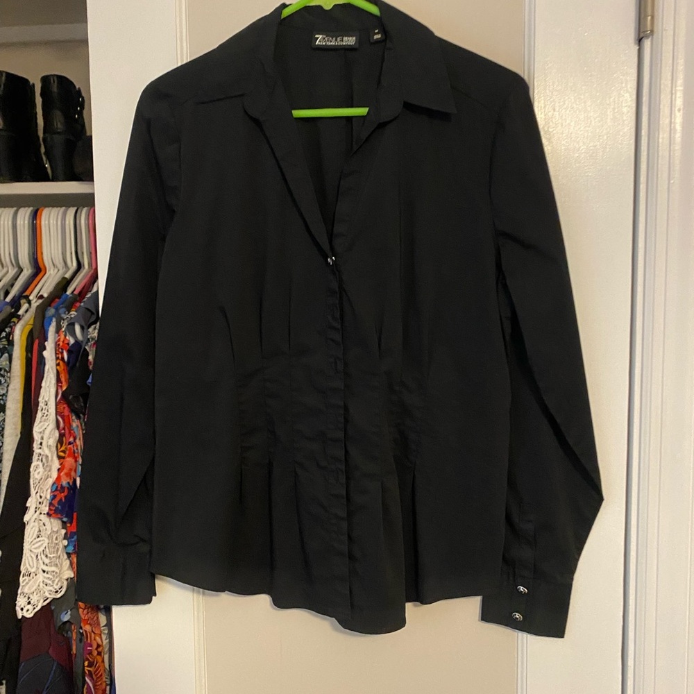 New York & Company 7th Avenue Black Button-Down Pleated Women's Shirt